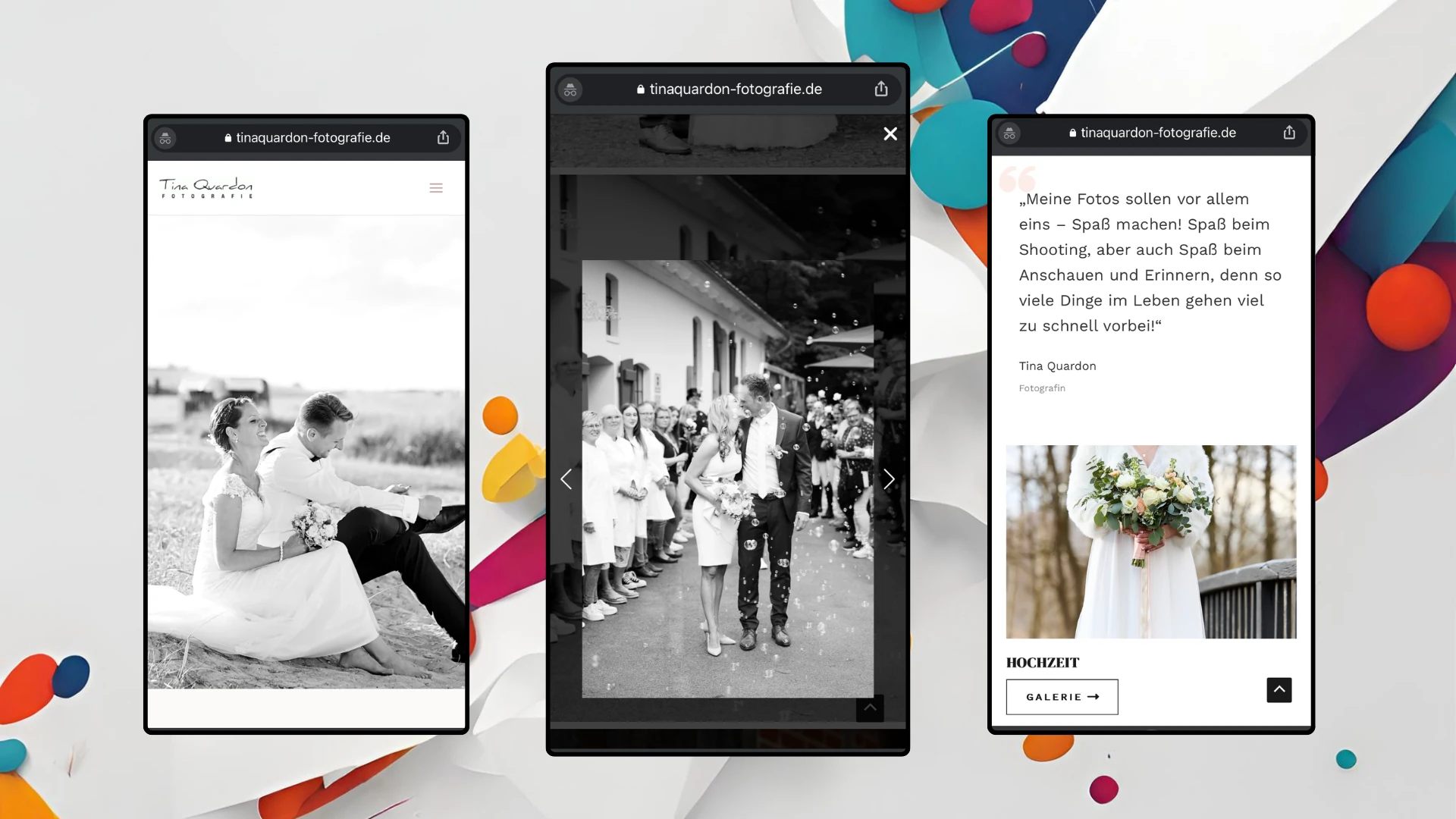photography portfolio project screenshots from mobile site
